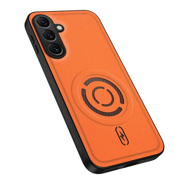 

For Galaxy S26 FE 5G WANLONFENG Tech Fabric Texture Magnetic PC Hybrid TPU Phone Case(Orange)