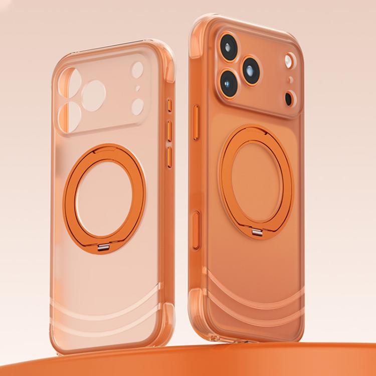 For iPhone 17 Pro QN2 Skin-Friendly AirBag Magnetic Shockproof Phone Case with 360 Rotation Holder(Orange)