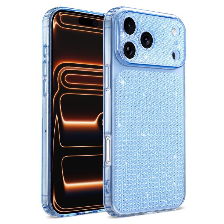 For iPhone 17 Pro Max Sparkling Diamond Glitter Airbag Phone Case(Blue)