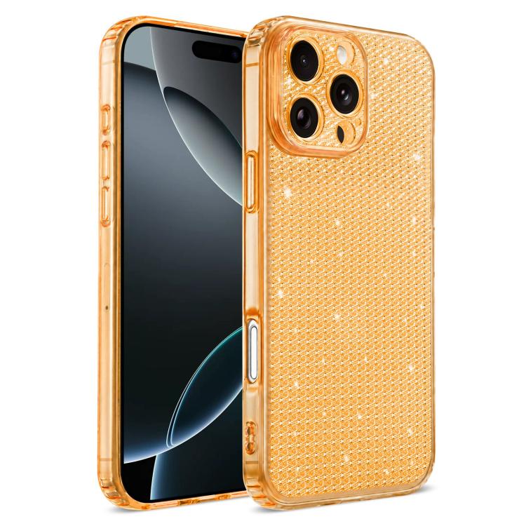 For iPhone 16 Pro Max Sparkling Diamond Glitter Airbag Phone Case(Orange)