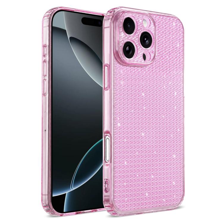 For iPhone 16 Pro Sparkling Diamond Glitter Airbag Phone Case(Pink)