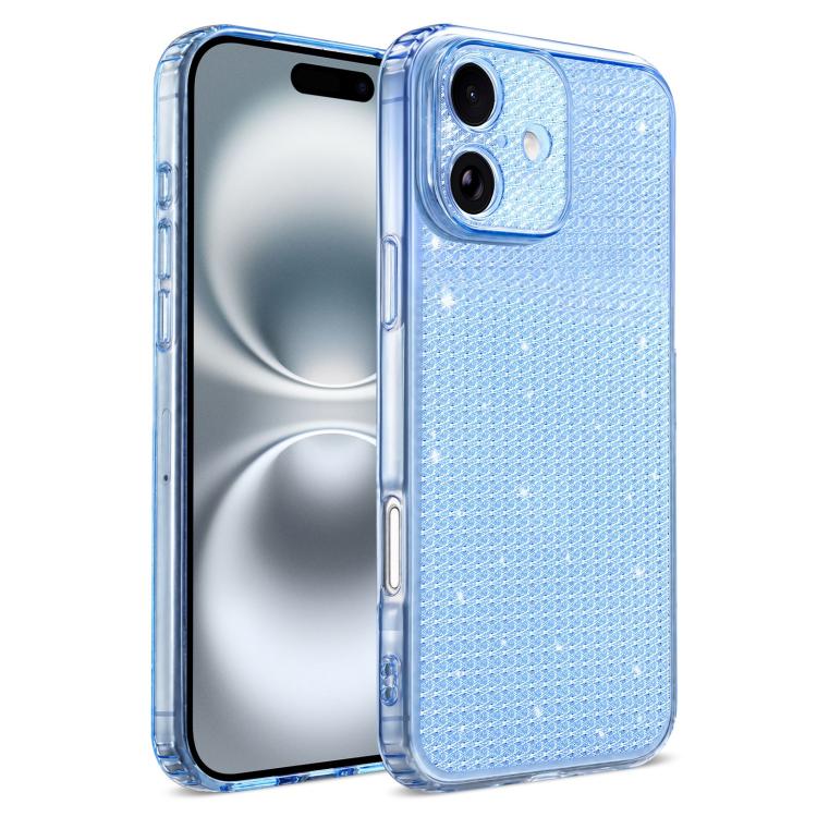 For iPhone 16 Sparkling Diamond Glitter Airbag Phone Case(Blue)