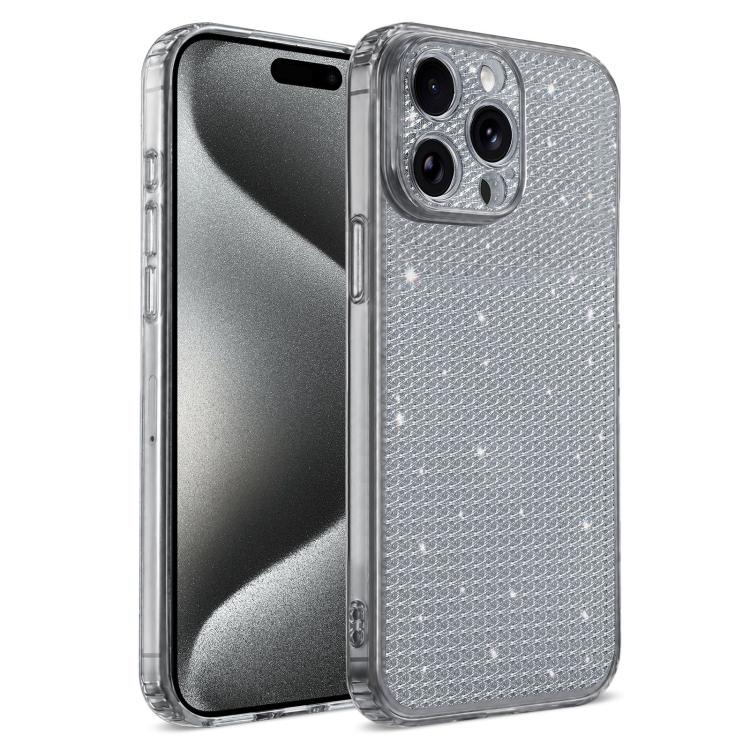 For iPhone 15 Pro Max Sparkling Diamond Glitter Airbag Phone Case(Black)