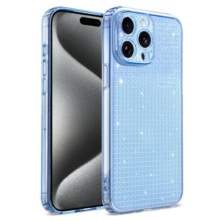 For iPhone 15 Pro Sparkling Diamond Glitter Airbag Phone Case(Blue)