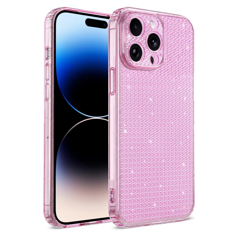 For iPhone 14 Pro Sparkling Diamond Glitter Airbag Phone Case(Pink)