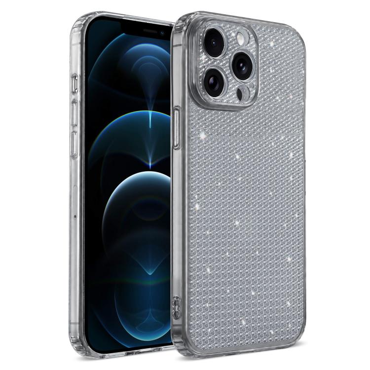 For iPhone 12 Pro Max Sparkling Diamond Glitter Airbag Phone Case(Black)