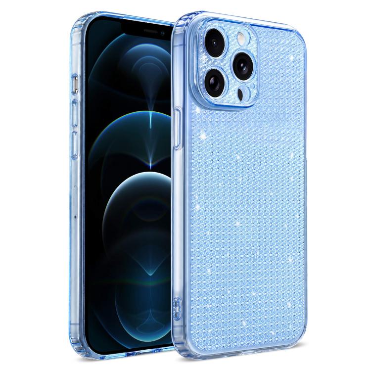For iPhone 12 Pro Sparkling Diamond Glitter Airbag Phone Case(Blue)