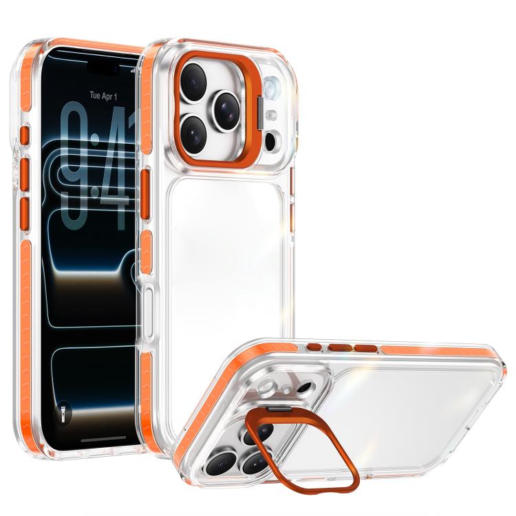 For iPhone 17 Pro Lens Frame Holder Acrylic TPU Phone Case(Clear Orange)