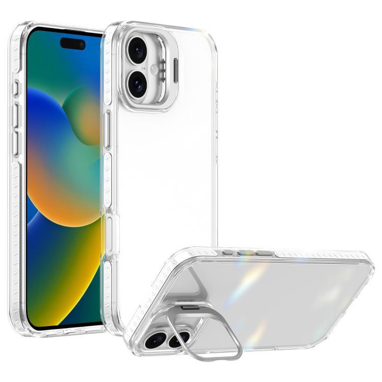 For iPhone 16 Lens Frame Holder Acrylic TPU Phone Case(Transparent)