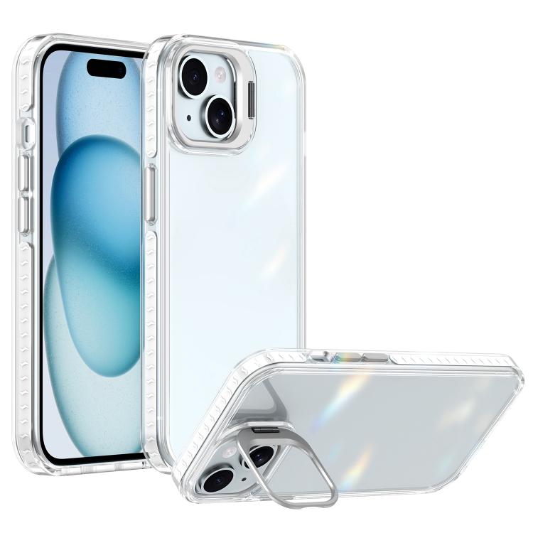 For iPhone 15 Lens Frame Holder Acrylic TPU Phone Case(Transparent)