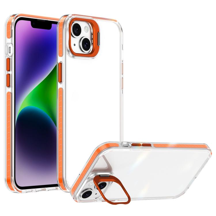 For iPhone 14 Plus Lens Frame Holder Acrylic TPU Phone Case(Clear Orange)