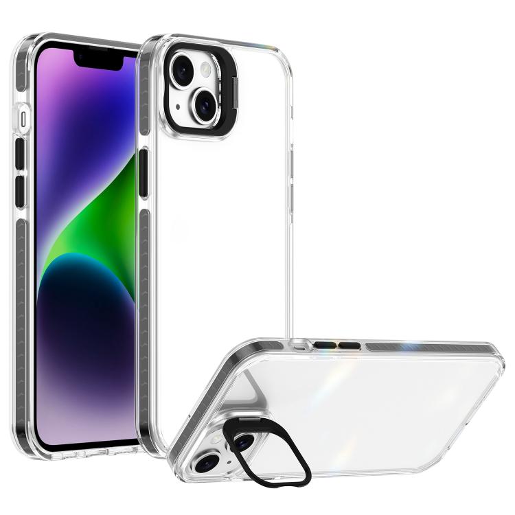 For iPhone 14 Lens Frame Holder Acrylic TPU Phone Case(Clear Black)