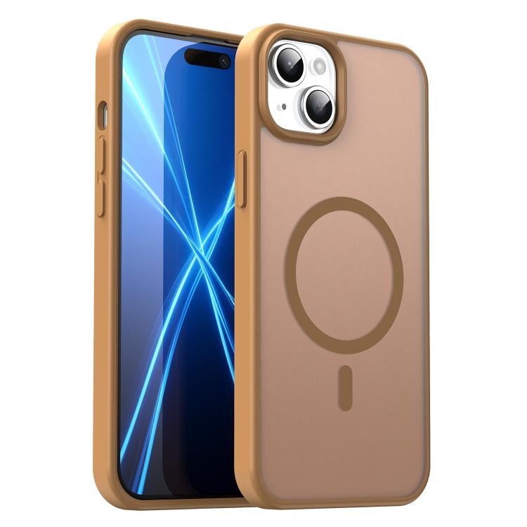 For iPhone 14 Plus Fanying Series Precision Camera Hole PC Hybrid TPU Translucent Frosted Magnetic Phone Case(Desert Gold)