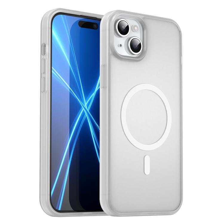 For iPhone 15 Plus Fanying Series Precision Camera Hole PC Hybrid TPU Translucent Frosted Magnetic Phone Case(Matte White)