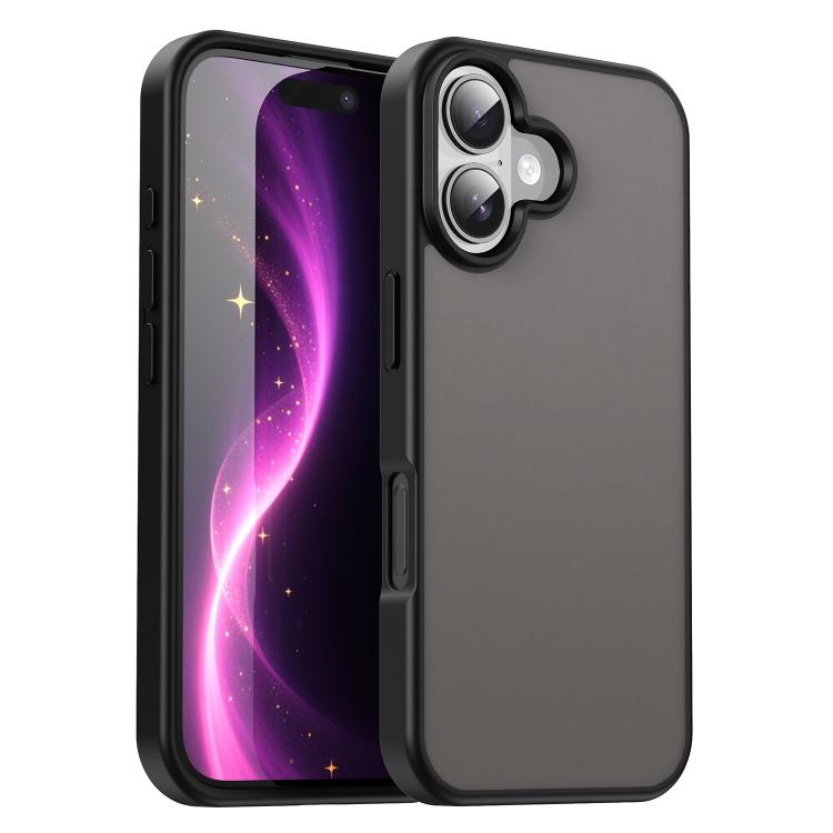 For iPhone 16 Fanying Series Precision Camera Hole PC Hybrid TPU Translucent Frosted Phone Case(Translucent Black) — купить у Sunsky-online WW