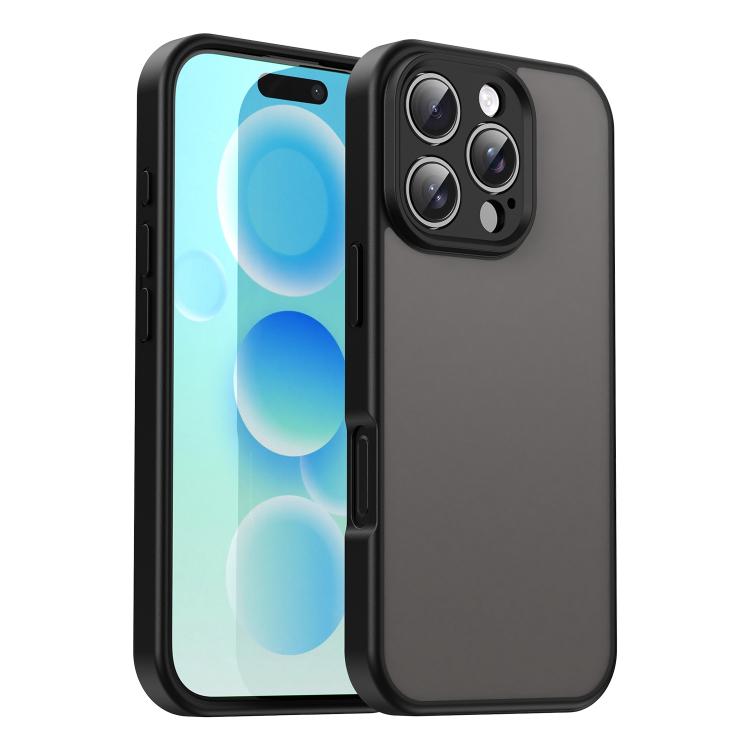 For iPhone 16 Pro Fanying Series Precision Camera Hole PC Hybrid TPU Translucent Frosted Phone Case(Translucent Black)