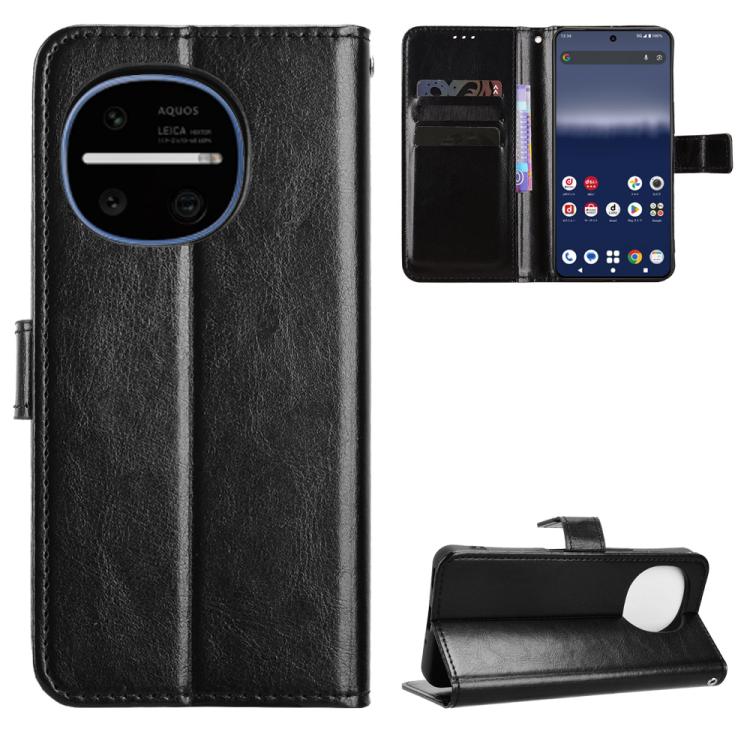 

For Sharp Aquos R11 Retro Crazy Horse Texture Vegan Leather Phone Case(Black)