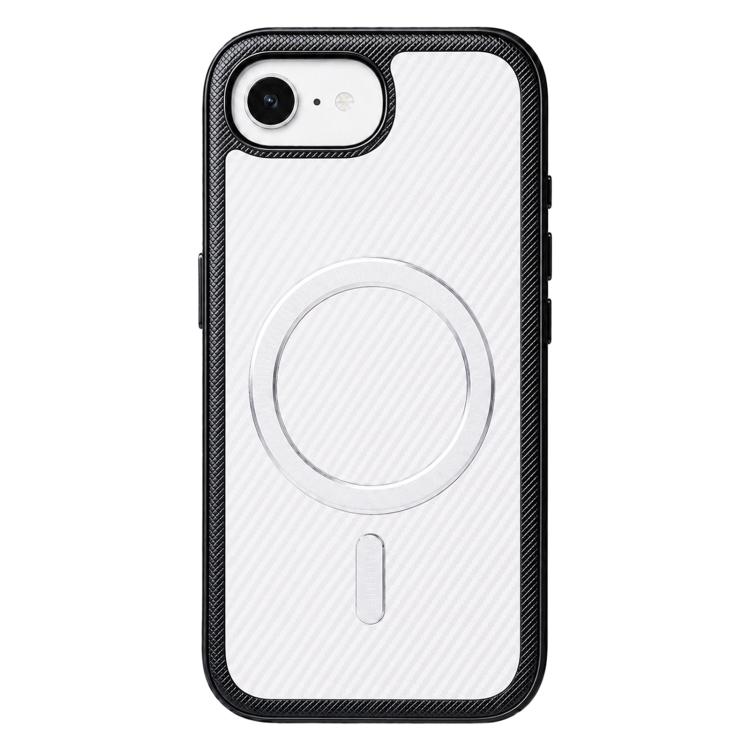 For iPhone 17e / 16e Carbon Fiber Texture Vegan Leather Magnetic Phone Case(White)