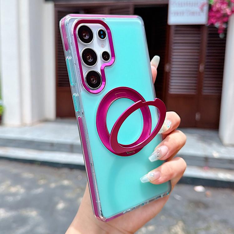 

For Galaxy S26 Ultra 5G Two-tone Contrast Rotating Bracket Phone Case(Blue)