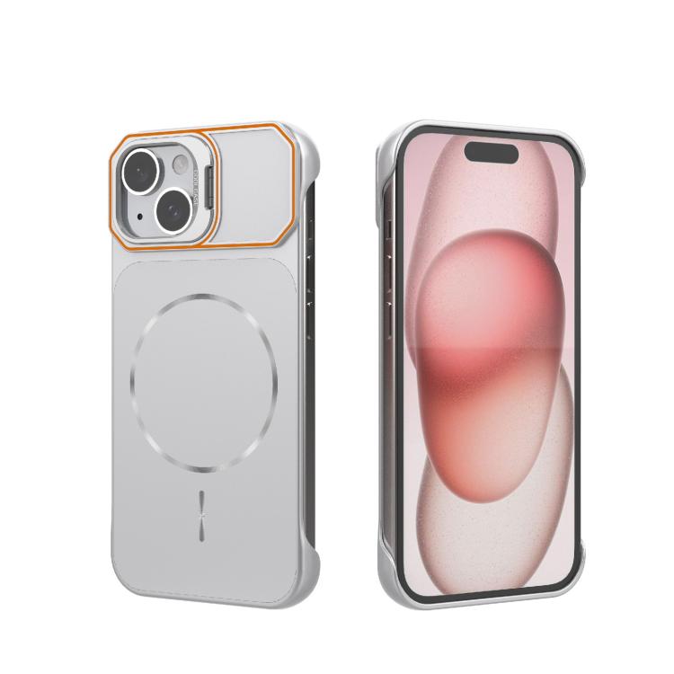 For iPhone 15 Frameless Half-Wrapped PC Magnetic Phone Case(Silver) — купить у Sunsky-online WW