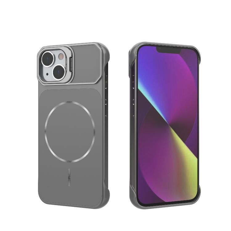 For iPhone 14 Frameless Half-Wrapped PC Magnetic Phone Case(Gray)
