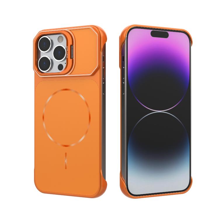 For iPhone 14 Pro Frameless Half-Wrapped PC Magnetic Phone Case(Orange)