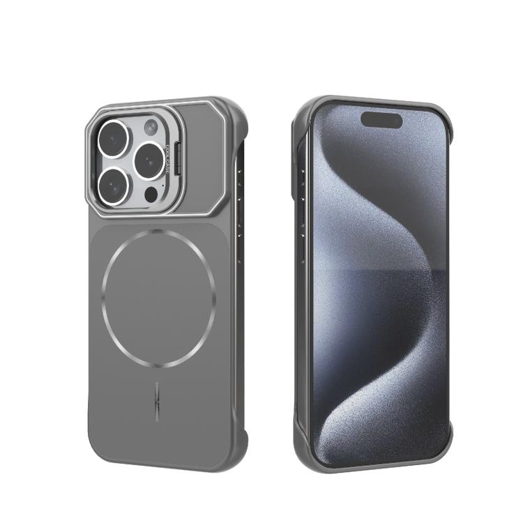 For iPhone 15 Pro Frameless Half-Wrapped PC Magnetic Phone Case(Gray)