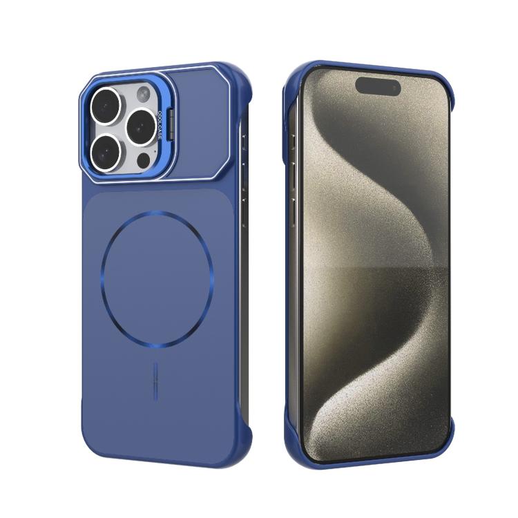 For iPhone 15 Pro Max Frameless Half-Wrapped PC Magnetic Phone Case(Blue)