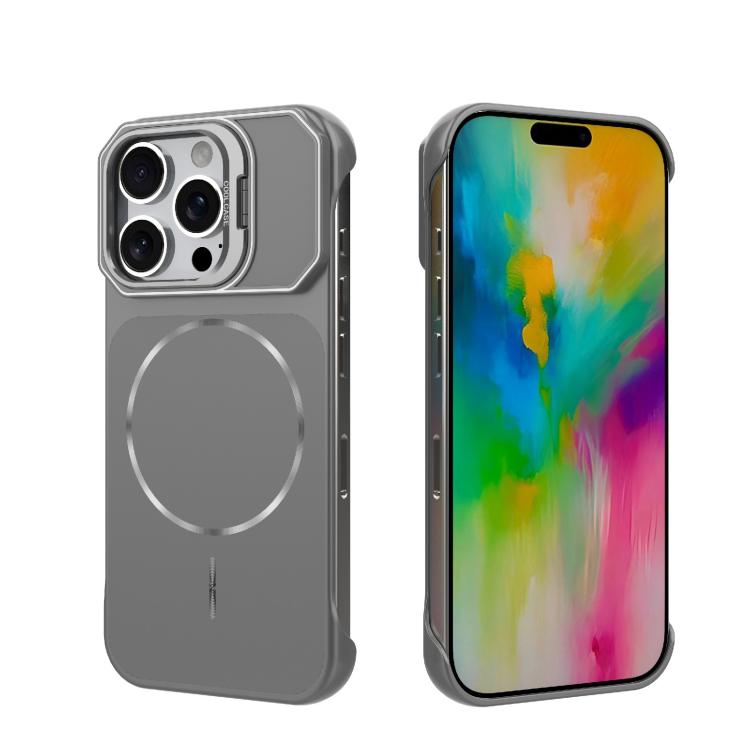 For iPhone 16 Pro Frameless Half-Wrapped PC Magnetic Phone Case(Gray)
