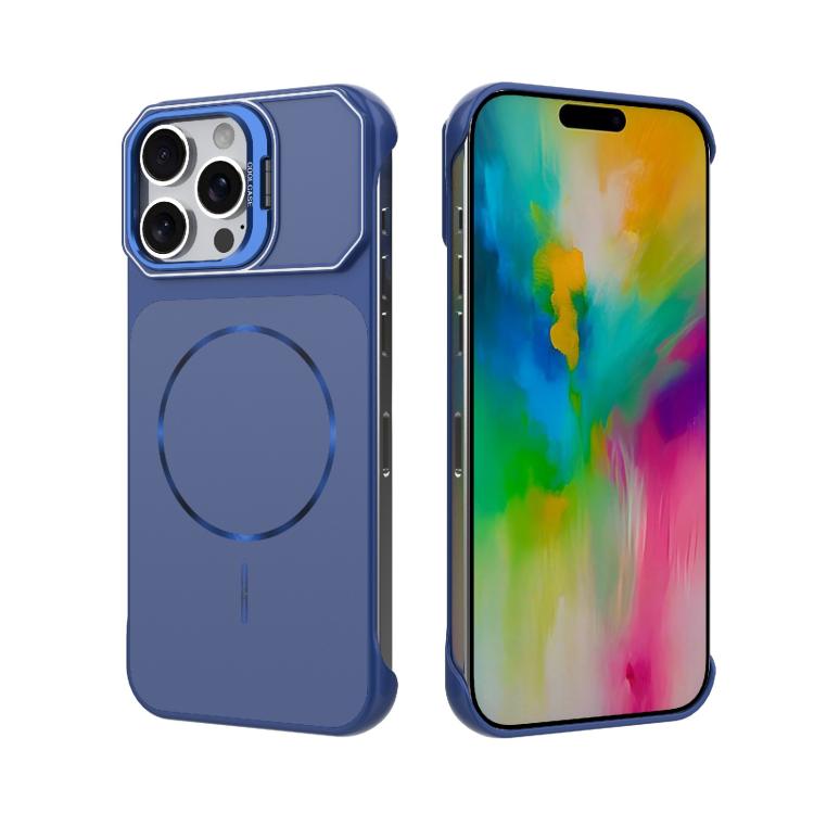 For iPhone 16 Pro Max Frameless Half-Wrapped PC Magnetic Phone Case(Blue)