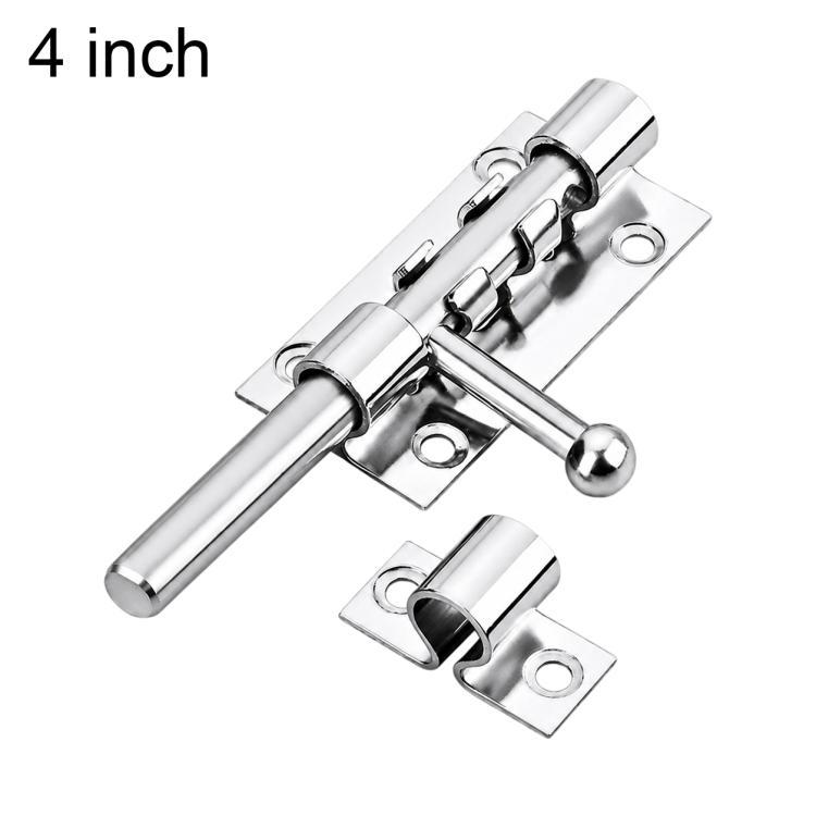 

304 Stainless Steel Ball Handle Slide Bolt Latch Door Lock with Lock Hole, Length:4 inch(Silver)