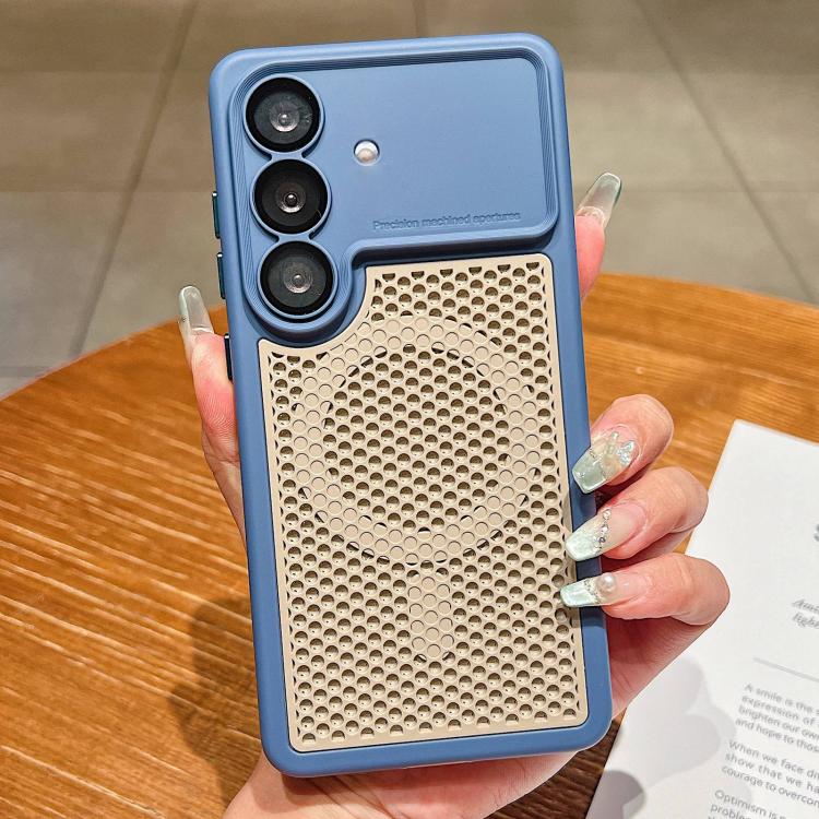 For Galaxy S26 5G Armor Shield Mesh Cooling Magnetic Phone Case with Lens Film(Blue)
