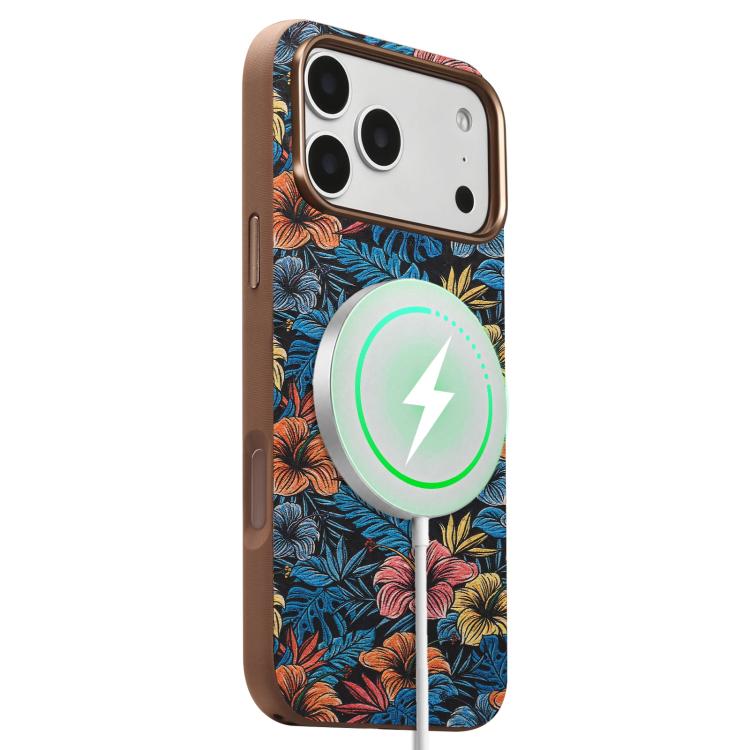 For iPhone 18 Pro Denior Vintage Boho Embroidery Style Magnetic Protective Phone Case(Blue)