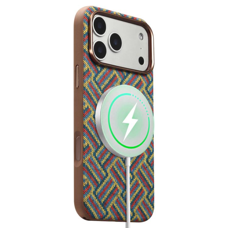 For iPhone 17 Pro Max Denior Vintage Boho Embroidery Style Magnetic Protective Phone Case(Green)