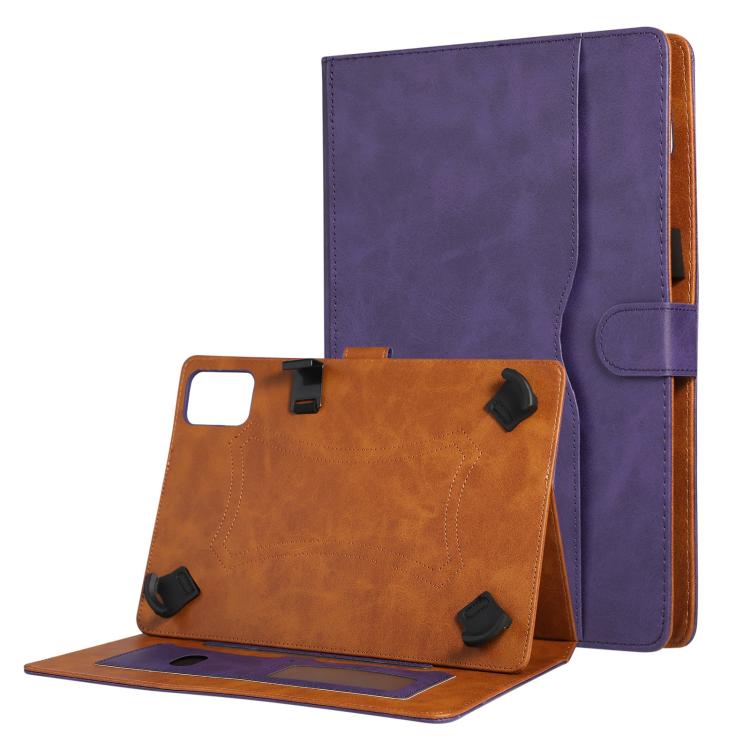 10 inch Dual-color Cowhide Vegan Leather Tablet Cover(Dark Purple)