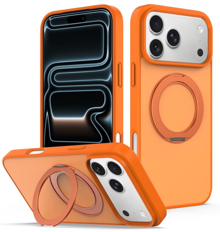 For iPhone 18 Pro Max Skin Feel Revolving Kickstand Magnetic Phone Case(Orange)