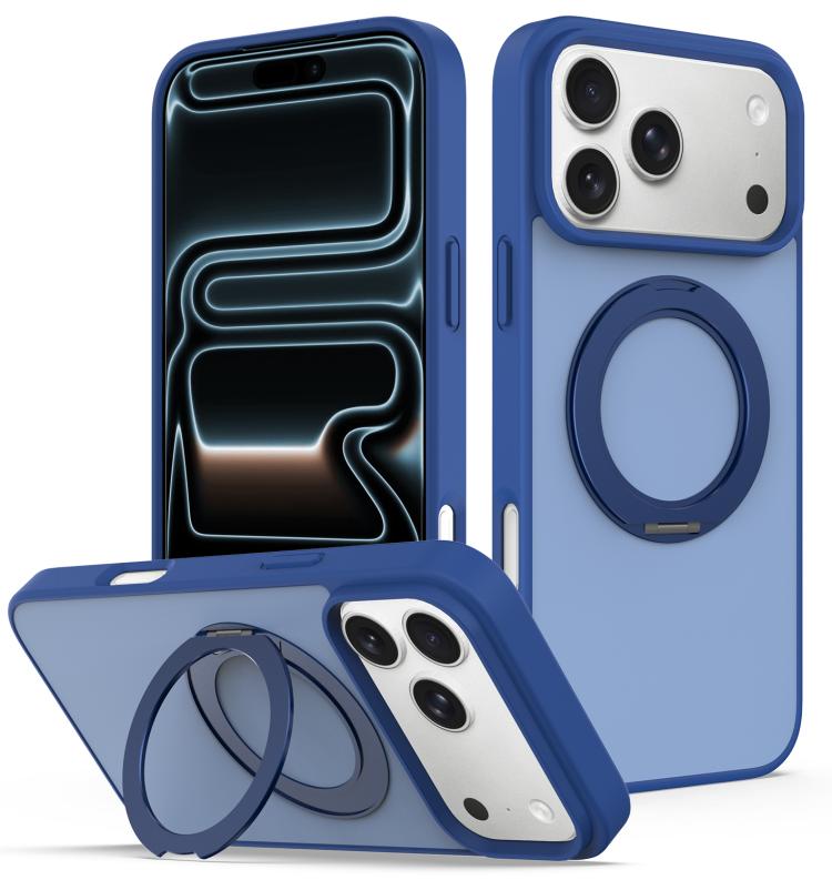 For iPhone 18 Pro Skin Feel Revolving Kickstand Magnetic Phone Case(Blue)