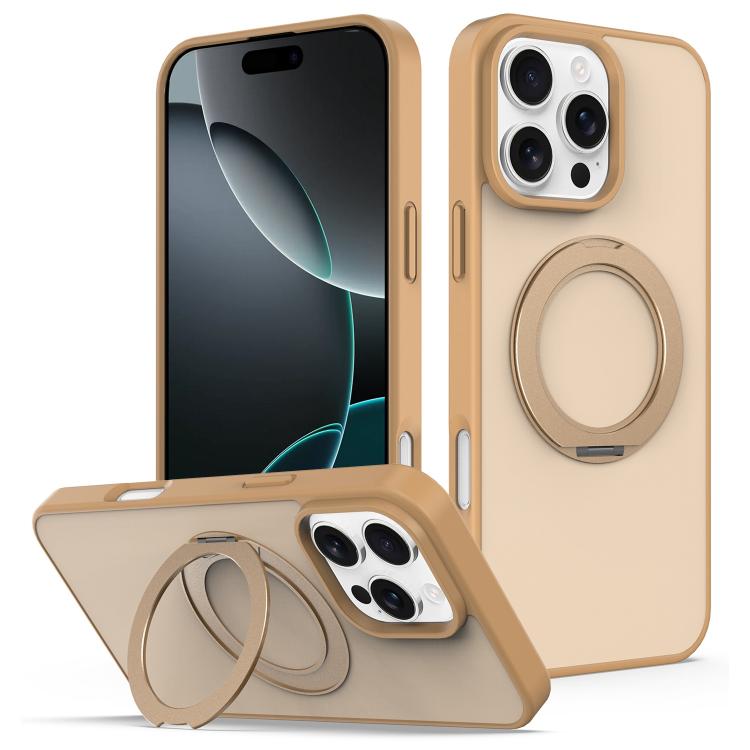 For iPhone 15 Pro Max Skin Feel Revolving Kickstand Magnetic Phone Case(Gold)