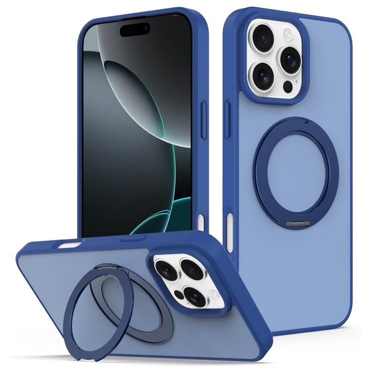 For iPhone 15 Pro Skin Feel Revolving Kickstand Magnetic Phone Case(Blue)