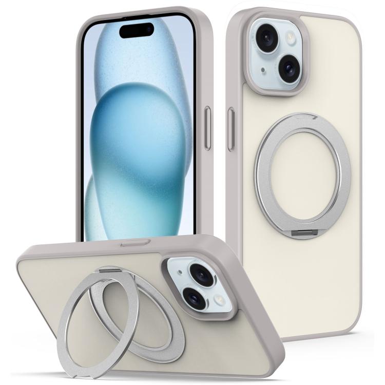 For iPhone 15 Skin Feel Revolving Kickstand Magnetic Phone Case(Grey)