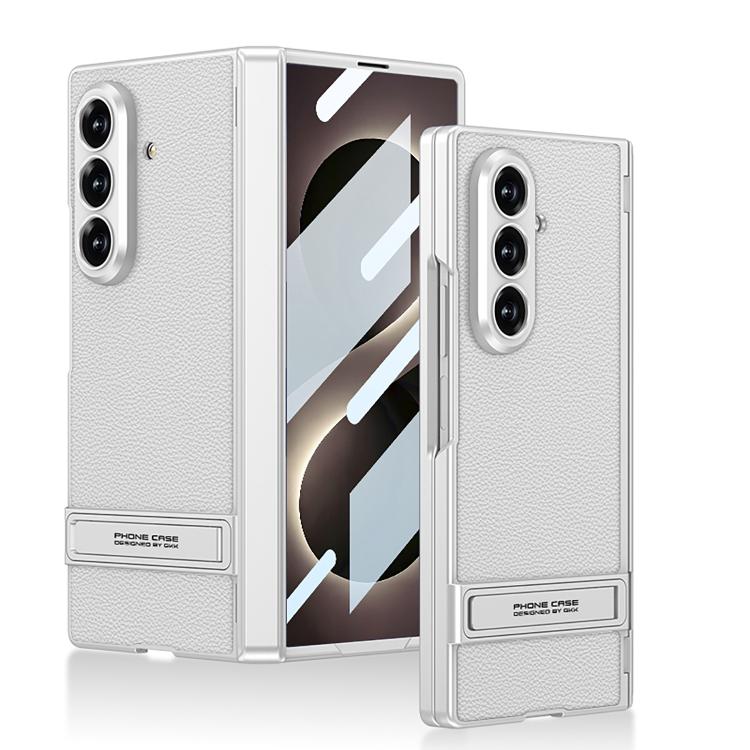 For Galaxy Z Fold8 Ultra 5G GKK Integrated Magnetic Triumph Skin Feel Vegan Leather Phone Case with Holder(Silver)