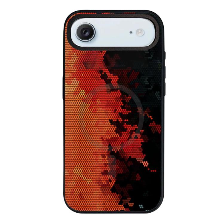 For iPhone Air Camouflage Mosaic Detachable Dual Magnetic PC Hybrid TPU Phone Case(Red Black)