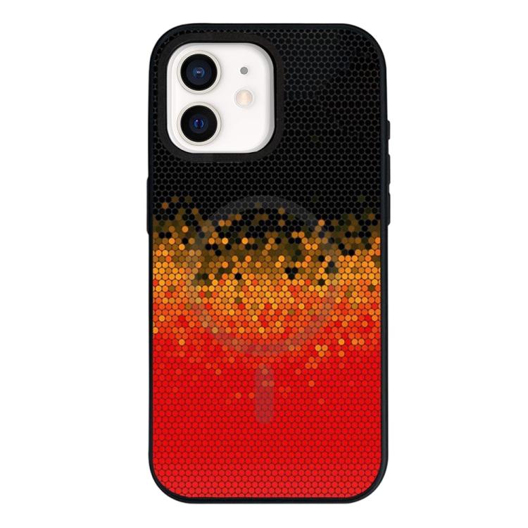 For iPhone 12 Camouflage Mosaic Detachable Dual Magnetic PC Hybrid TPU Phone Case(Red Yellow)