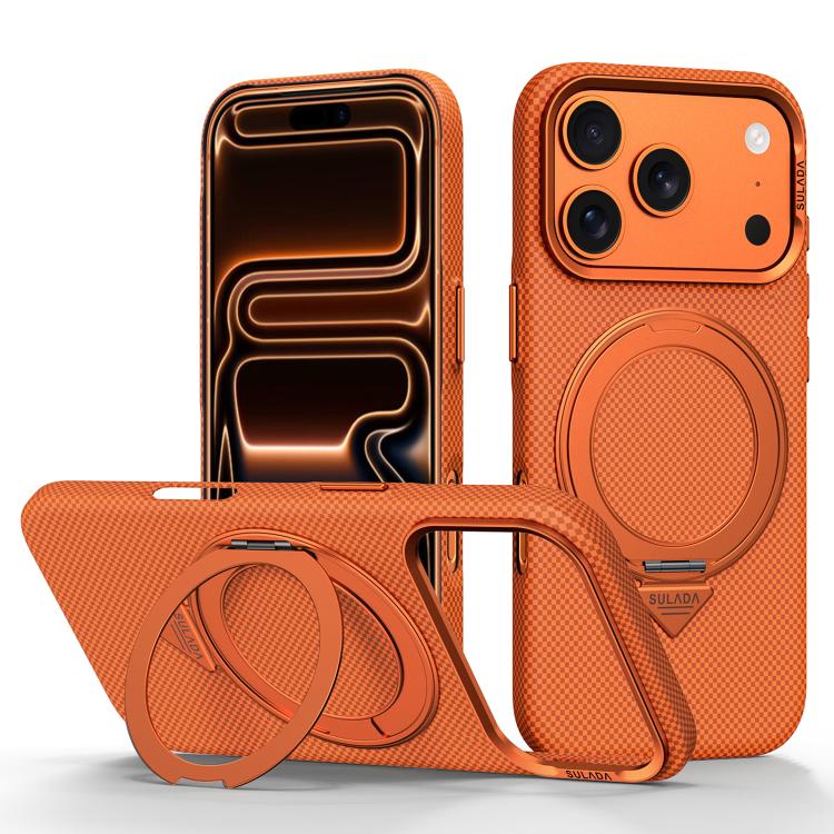 For iPhone 17 Pro SULADA Kevlar Grid Patterned Skin Feel Rotation Magnetic Holder Phone Case(Orange) — купить у Sunsky-online WW