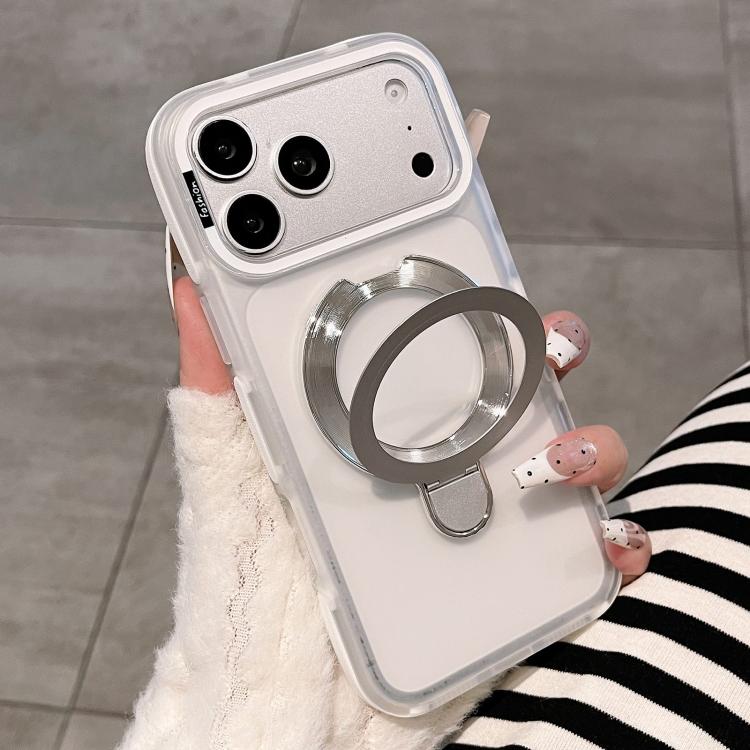For iPhone 18 Pro / 17 Pro Dual-Color Translucent Matte Phone Case with Holder(White)