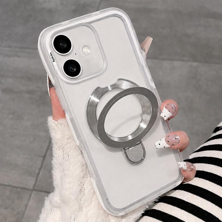 For iPhone 17 Dual-Color Translucent Matte Phone Case with Holder(White)