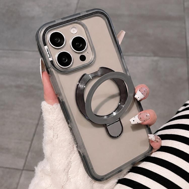 For iPhone 14 Pro Max Dual-Color Translucent Matte Phone Case with Holder(Black)