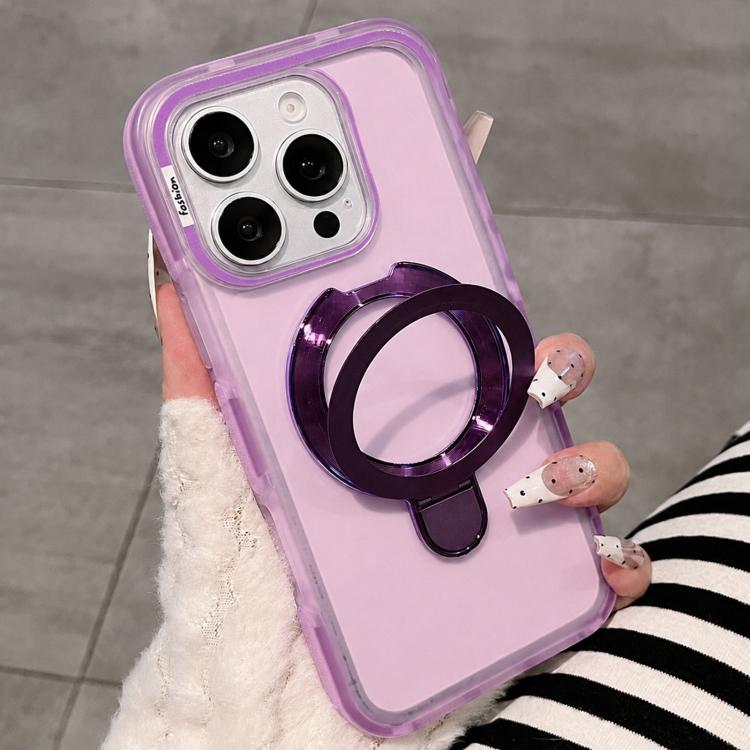 For iPhone 13 Pro Max Dual-Color Translucent Matte Phone Case with Holder(Purple)