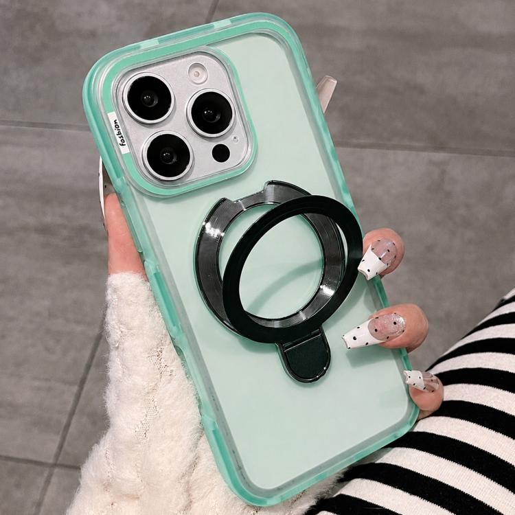 For iPhone 13 Pro Dual-Color Translucent Matte Phone Case with Holder(Green)