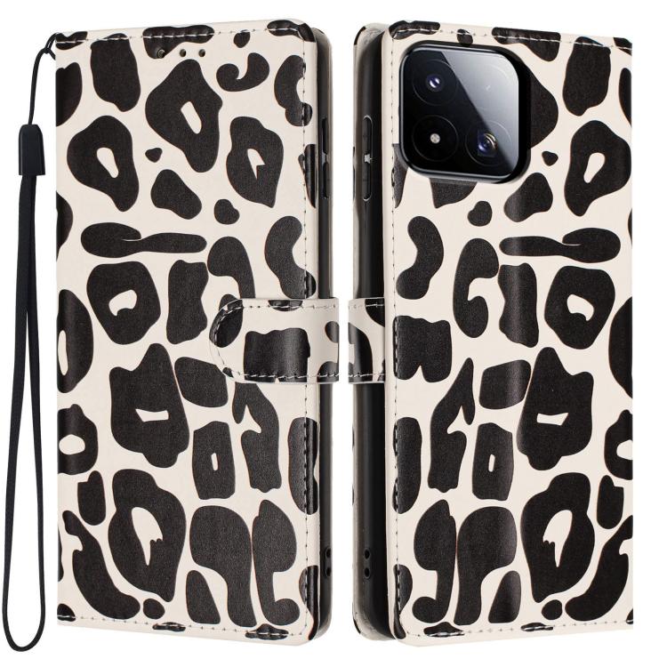 For Xiaomi 17 Max 5G Leopard Print Wallet Vegan Leather Phone Case with Lanyard(Black)